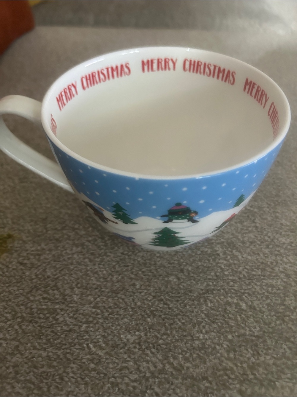 Festive Blue "Merry Christmas" Holiday Snowman Teacup